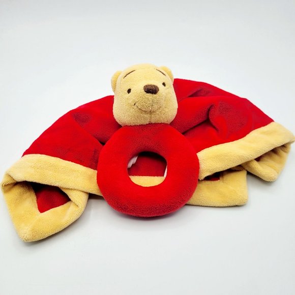 Disney Baby Red Winnie the Pooh Rattle Lovey Security Blanket Infant Plush Toy - Picture 2 of 12